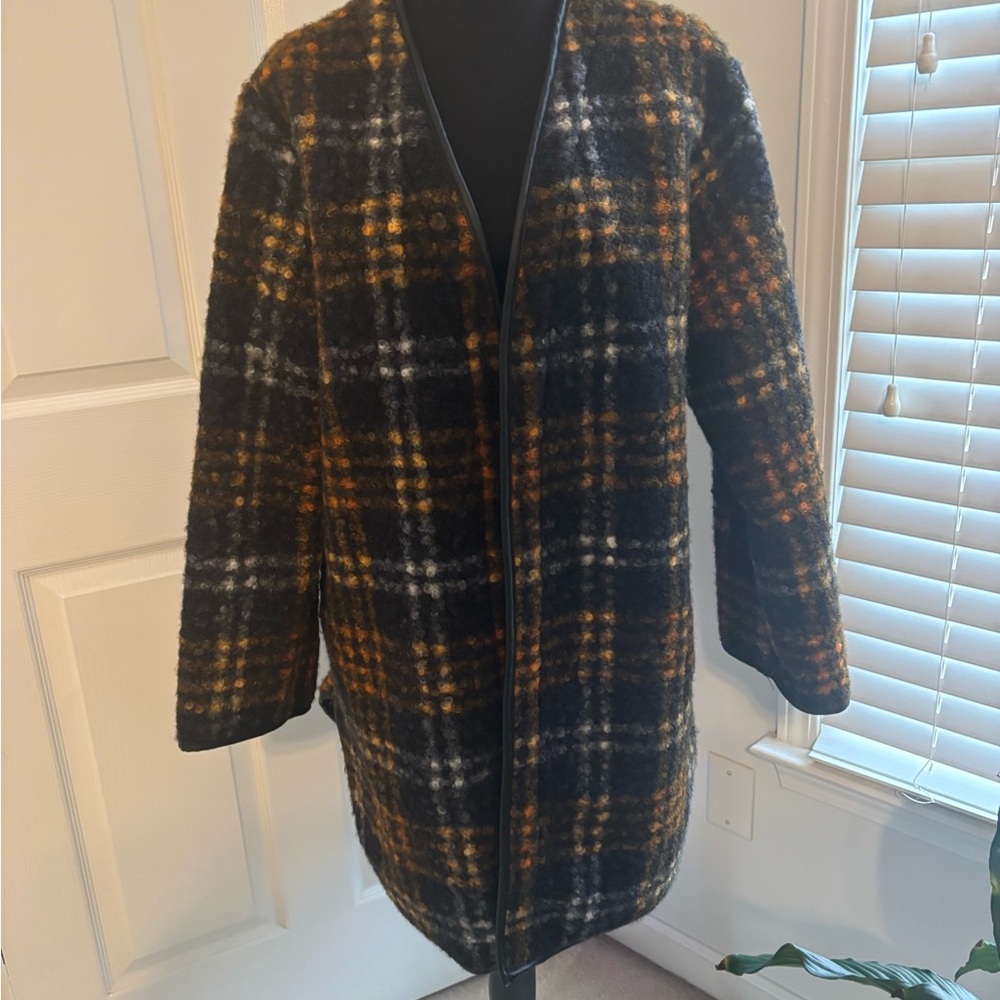 Ava & Viv Checkered Teddy Jacket - Black, Orange, White